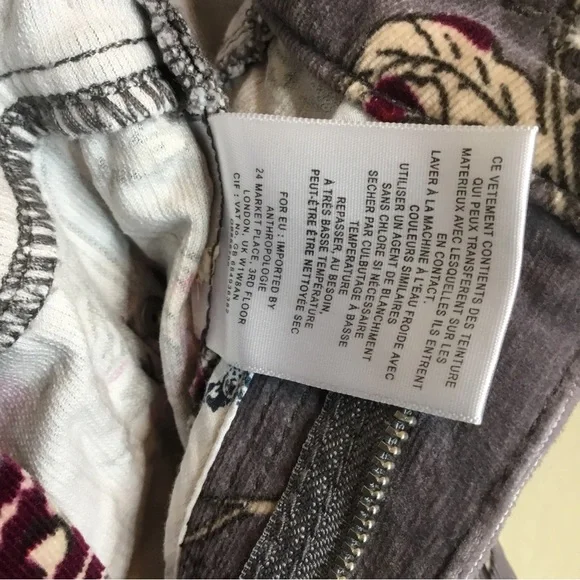 Pilcro & Letterpress Anthropology Gray Floral High Rise Skinny Cord Jeans 28 - Picture 6 of 11